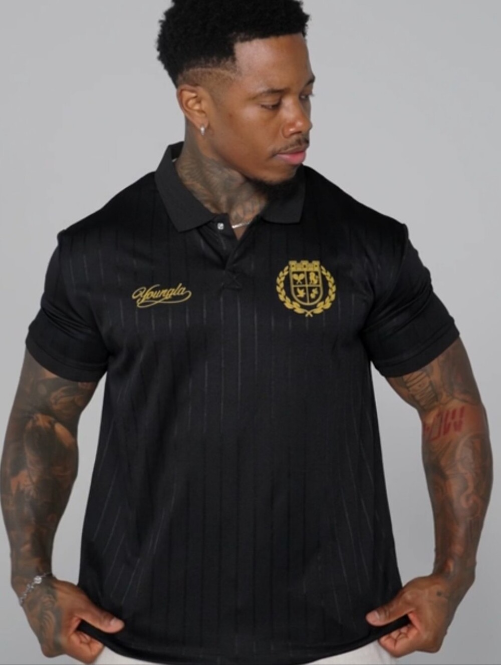 YOUNGLA YLA 'Old Money Soccer Jersey' Mens Football Polo XL Black SOLD-OUT NIB